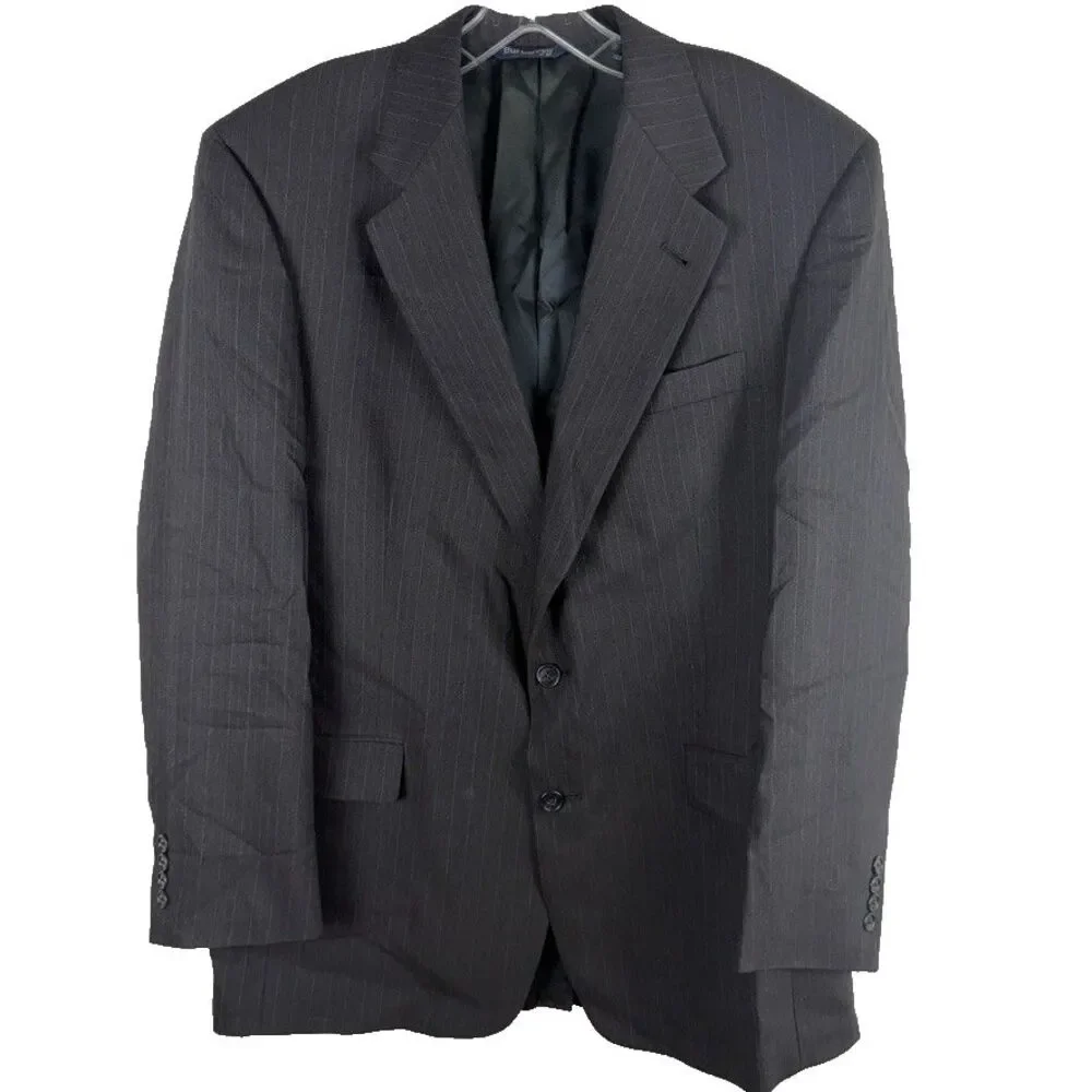 Vintage Burberrys Mens 41R Wool Classic Pinstripe Sport Coat Gray Blazer Formal